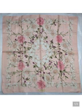Authentic Ferragamo Floral 100% Silk Scarf in Soft Pink